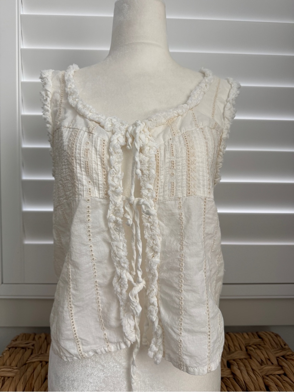 Ivory cotton and Crochet-Trim Sleeveless Top